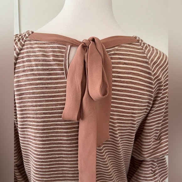 Skies Are Blue Mauve Striped Billowing Sleeve Ribbon Top Size Small - Picture 3 of 6
